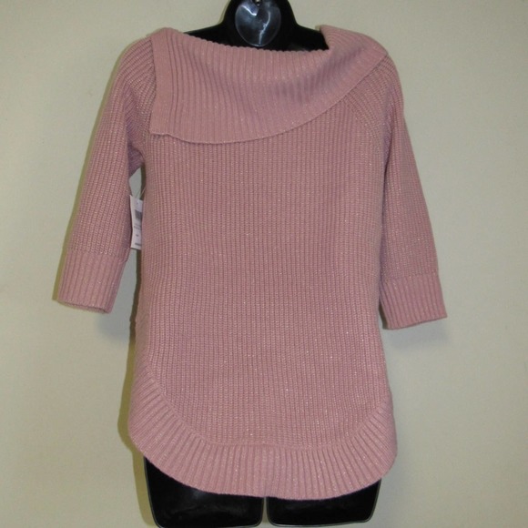 89th + Madison 3/4 Sleeve Button Detail Metallic Sweater Small Rose - Picture 8 of 8
